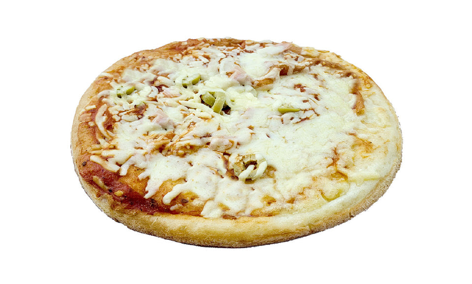 Pizza horneada Jamón, queso y aceitunas